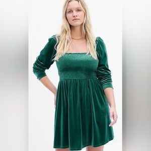 GAP Smocked Velvet Square Neck Mini Dress